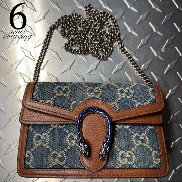 Gucci Handbags - Gucci GG Denim Mini Dionysus Chain Wallet in Blue/Brown